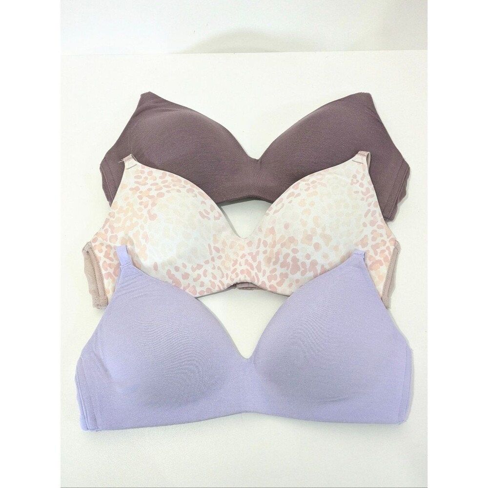 3 Jockey Soft Wireless Molded Cup Bras Size 32B - Purple, Animal Print 4492 4493